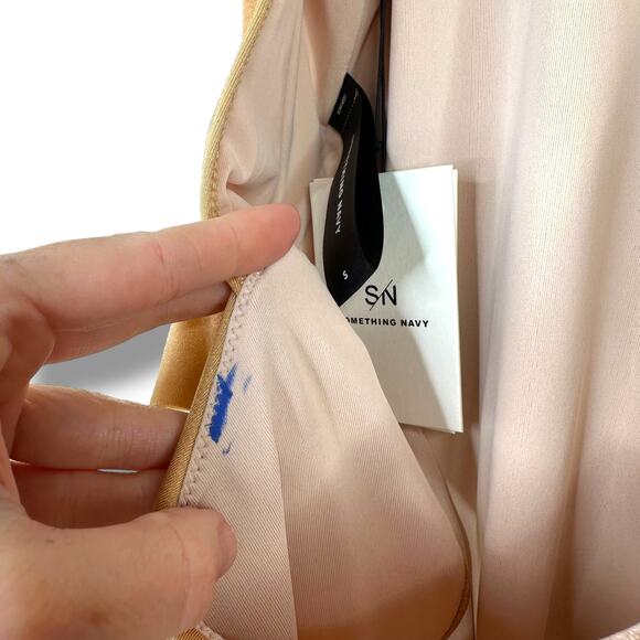 Something Navy NWT Beige Crystal Metallic Frill One-Piece Open Back Swimsuit - Picture 10 of 10